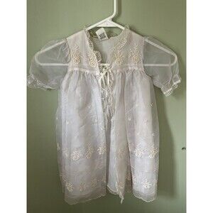 Vintage Baby Christening Baptism Gown Over Gown Ivory Embroidered Lace 6 Months